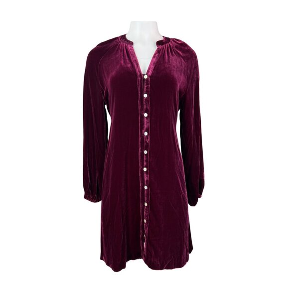Faherty Long Sleeve Burgundy Velvet Dress - Picture 1 of 2